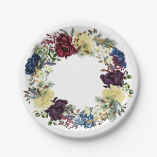 Beautiful Winter Floral Flower Wreath Roses Paper Plate