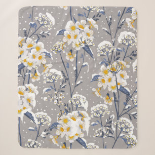 Beautiful winter flower blooming in the snow delic sherpa blanket
