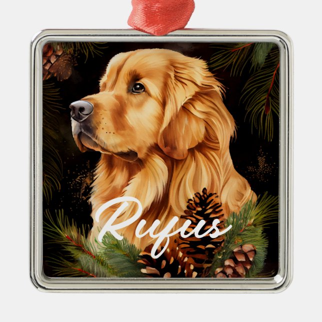 BEAUTIFUL WINTER GOLDEN RETRIEVER DOG METAL TREE DECORATION (Front)