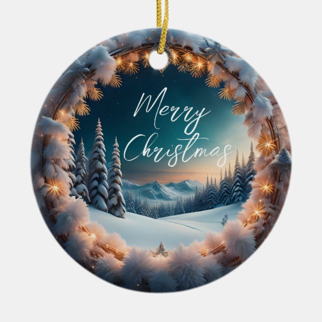 Beautiful Winter Landscape Christmas Ceramic Tree Decoration (Front)