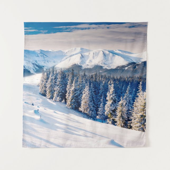 Beautiful winter landscape with snow covered trees tapestry (Front)