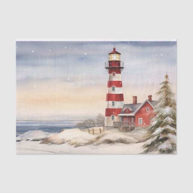 Beautiful Winter Lighthouse Scene Christmas Tissue Paper (Front)