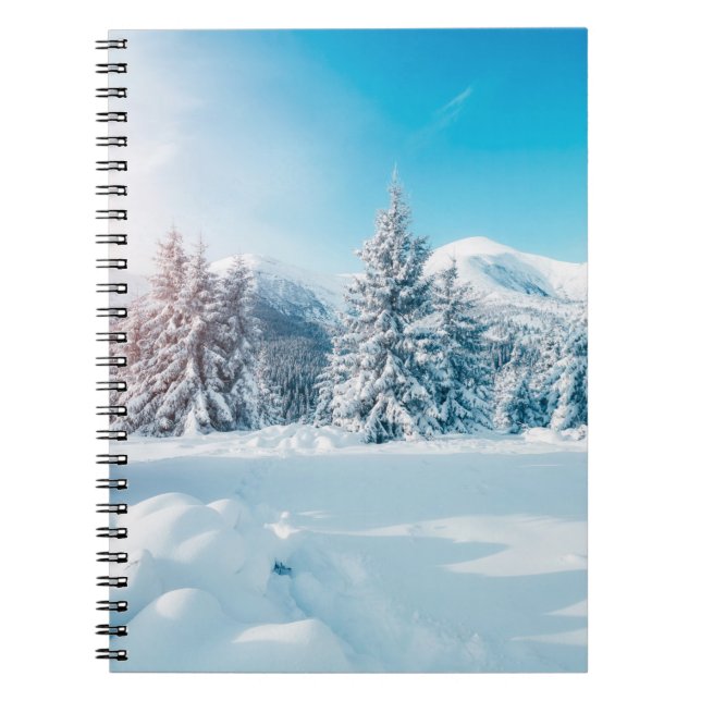 Beautiful winter nature landscape, amazing mountai notebook (Front)