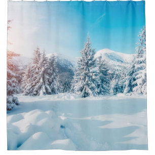 Beautiful winter nature landscape, amazing mountai shower curtain