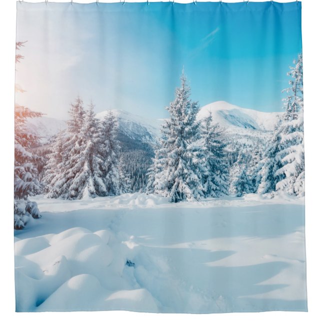 Beautiful winter nature landscape, amazing mountai shower curtain (Front)