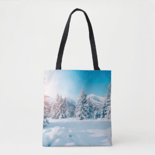 Beautiful winter nature landscape, amazing mountai tote bag