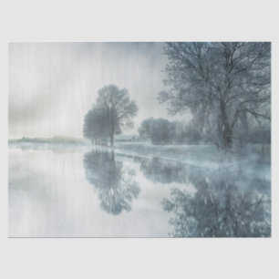 Beautiful Winter Nature Scene Trees Lake Fog Tissue Paper