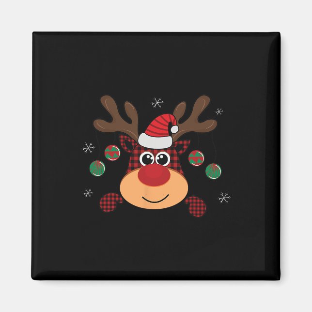 Beautiful Winter Red Buffalo Plaid Leaping Deer  Magnet (Front)