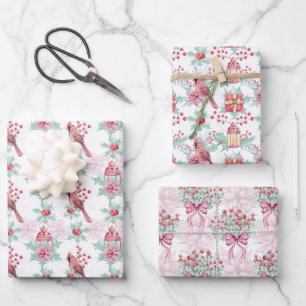 Beautiful Winter Red Cardinals & Poinsettias Wrapping Paper Sheet