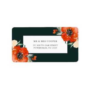 Beautiful Winter Red Floral Green Return Address Label