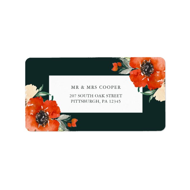 Beautiful Winter Red Floral Green Return Address Label (Front)