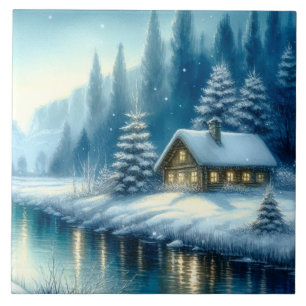 Beautiful Winter River Landscape Tile
