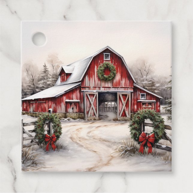 Beautiful Winter Rustic Barn Christmas Gift Tag (Front)