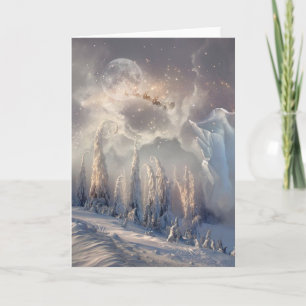 Beautiful Winter Santa Flying Christmas Scene Holiday Card