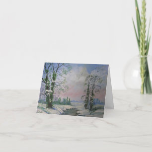 Beautiful Winter Scene Oil Painting Note Card