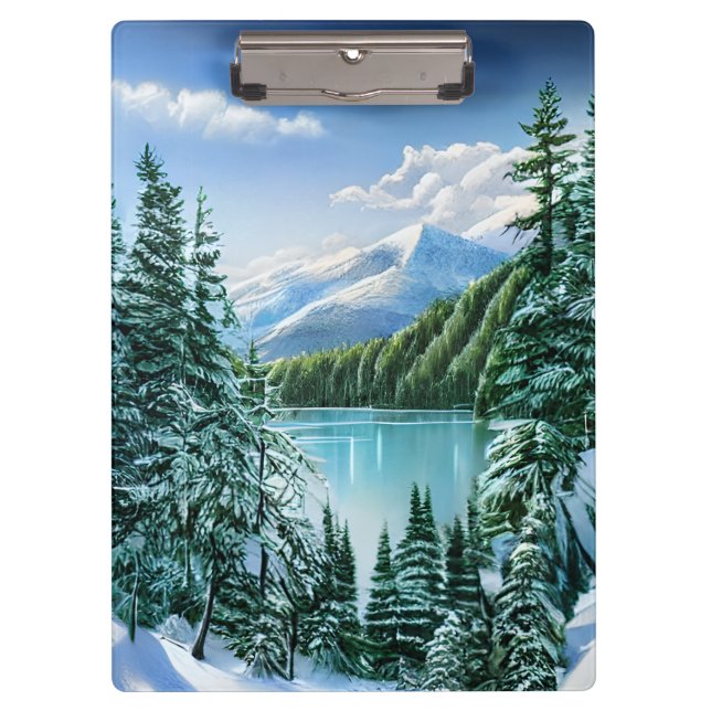 Beautiful Winter Sky Mountain Lake Clipboard (Front)