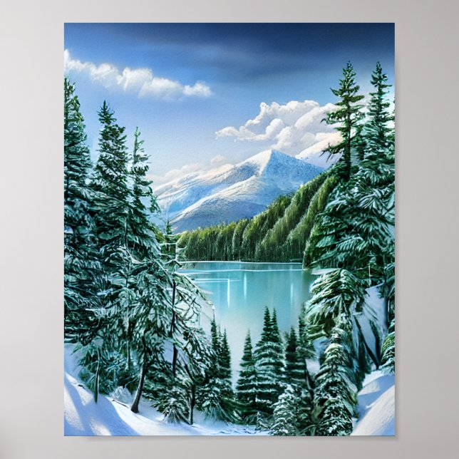 Beautiful Winter Sky Mountain Lake Poster (Front)