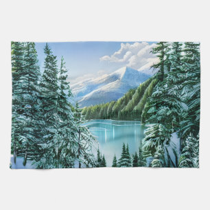 Beautiful Winter Sky Mountain Lake Tea Towel
