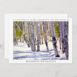 Beautiful Winter Snow Aspen Trees Birthday Invitation