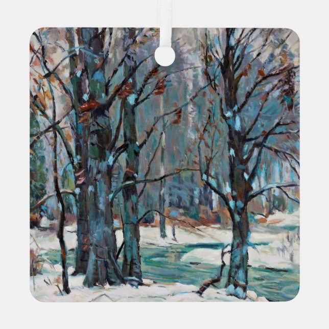 Beautiful Winter Snow Scene From Master Study Metal Tree Decoration (Back)