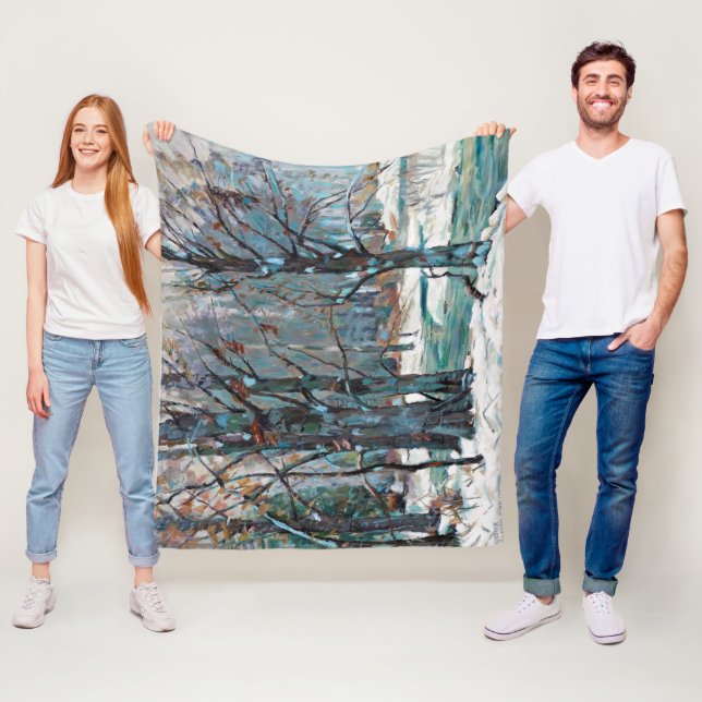 Beautiful Winter Snow Scene with Blues and Greys Fleece Blanket (In Situ)