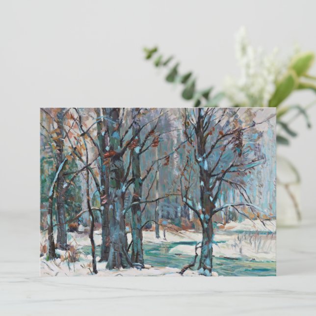 Beautiful Winter Snow Scene with Blues and Greys Holiday Card (Standing Front)