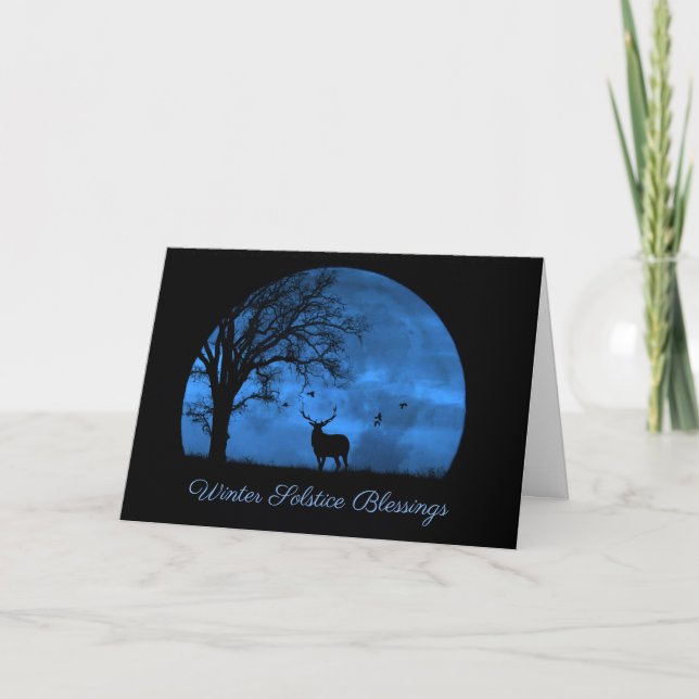 Beautiful Winter Solstice Blessings with Elk Card (Front)