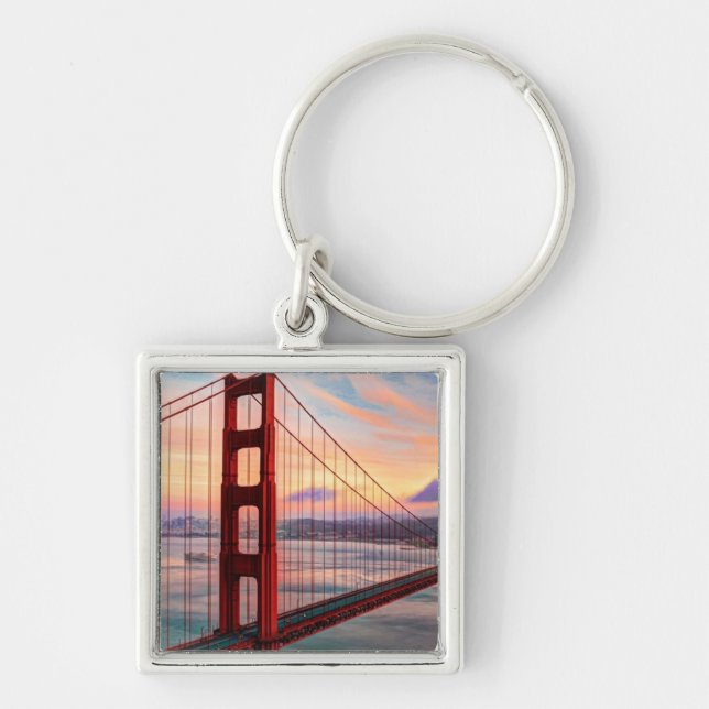 Beautiful winter sunset at Golden Gate Bridge Key Ring (Front)