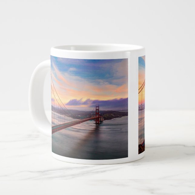Beautiful winter sunset at Golden Gate Bridge Large Coffee Mug (Front Left)