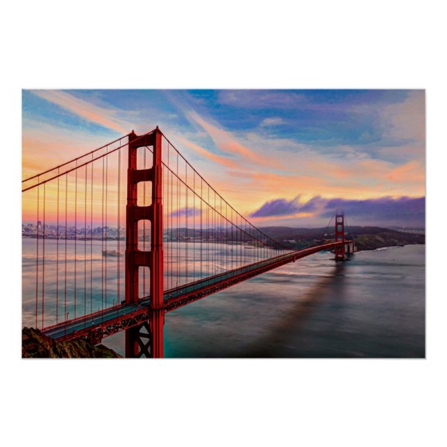 Beautiful winter sunset at Golden Gate Bridge Poster (Front)