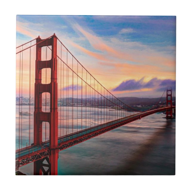 Beautiful winter sunset at Golden Gate Bridge Tile (Front)