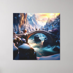 Beautiful Winter Waterfall Water under Bridge 2 Canvas Print