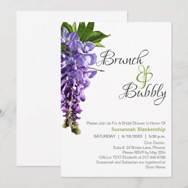Beautiful Wisteria Brunch Bubbly Bridal Shower Invitation (Front/Back)