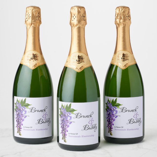 Beautiful Wisteria Brunch Bubbly Bridal Shower Sparkling Wine Label (Bottles)