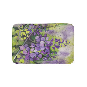 Beautiful Wisteria Flowers In Watercolor  Bath Mat