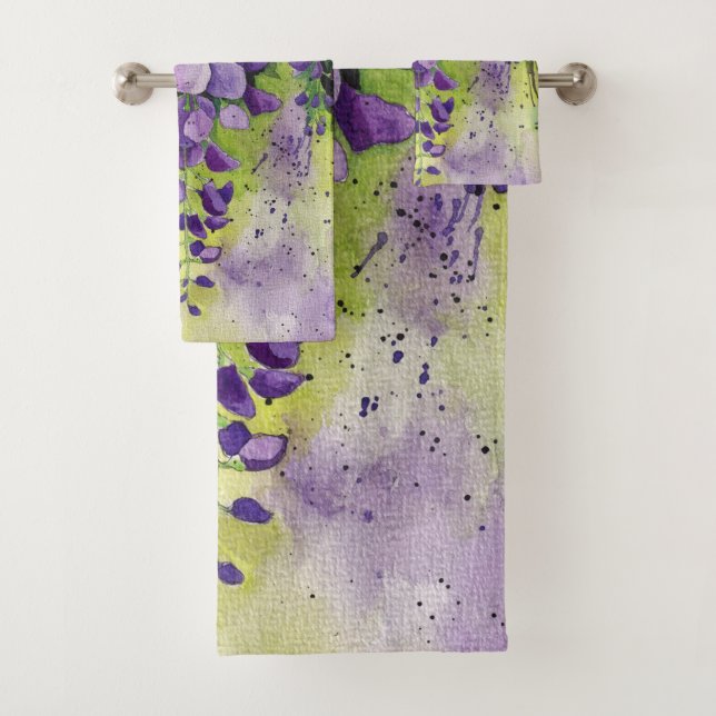 Beautiful Wisteria Flowers In Watercolor Bath Towel Set (Insitu)