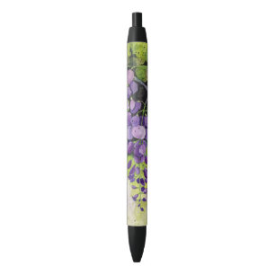 Beautiful Wisteria Flowers In Watercolor Black In Black Ink Pen