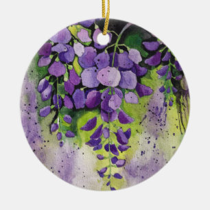 Beautiful Wisteria Flowers In Watercolor Ceramic Tree Decoration