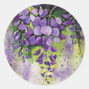 Beautiful Wisteria Flowers In Watercolor Classic Round Sticker
