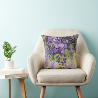 Beautiful Wisteria Flowers In Watercolor  Cushion