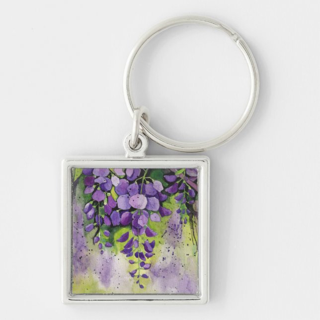 Beautiful Wisteria Flowers In Watercolor  Key Ring (Front)