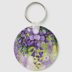 Beautiful Wisteria Flowers In Watercolor  Key Ring