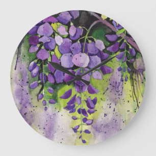 Beautiful Wisteria Flowers In Watercolor Large Clock