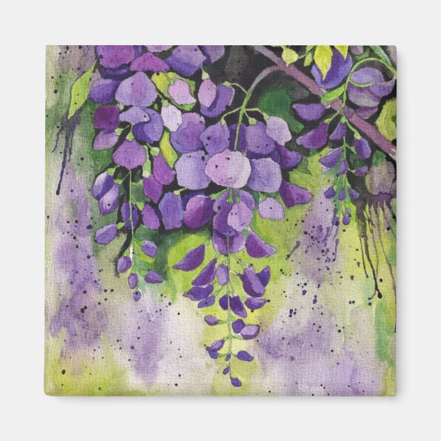 Beautiful Wisteria Flowers In Watercolor  Magnet (Front)