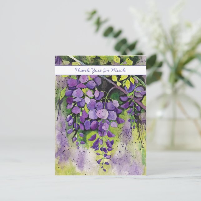 Beautiful Wisteria Flowers In Watercolor  Postcard (Standing Front)