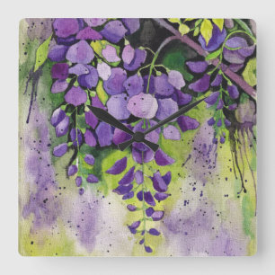 Beautiful Wisteria Flowers In Watercolor Square Wall Clock