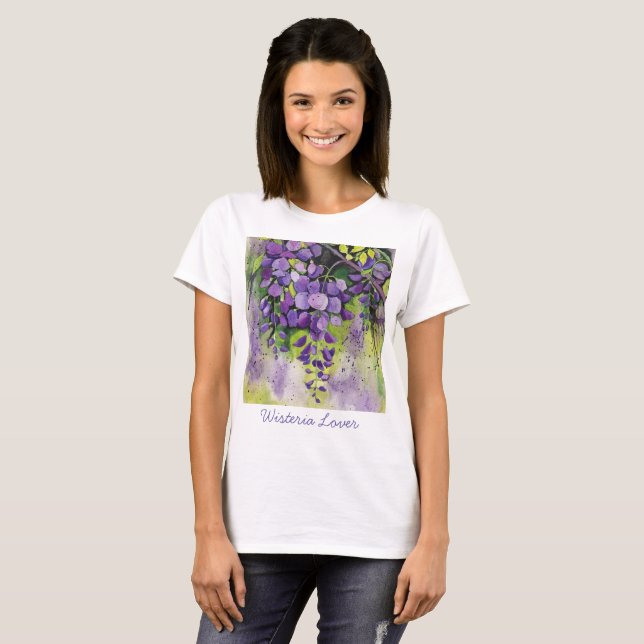 Beautiful Wisteria Flowers In Watercolor T-Shirt (Front Full)
