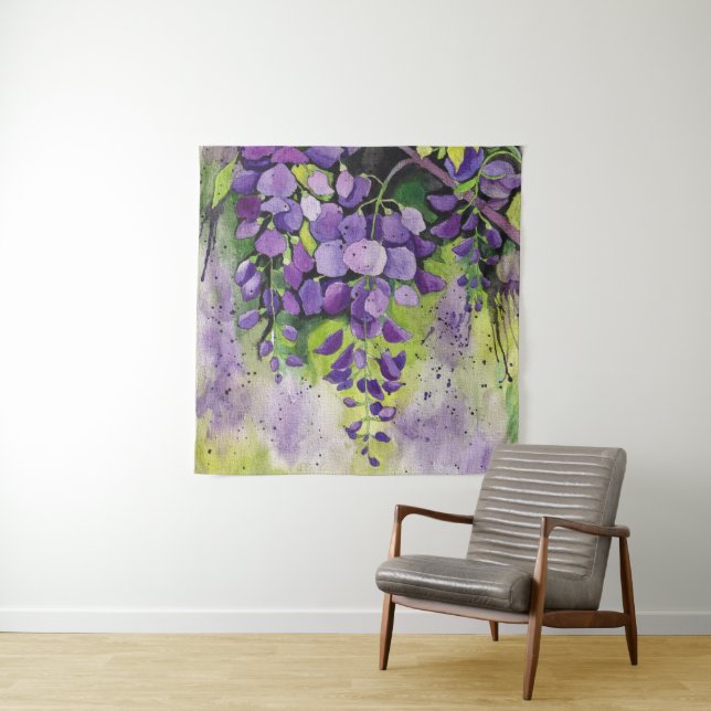 Beautiful Wisteria Flowers In Watercolor  Tapestry (In Situ)
