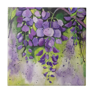 Beautiful Wisteria Flowers In Watercolor Tile