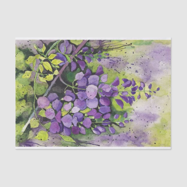 Beautiful Wisteria Flowers In Watercolor  Tissue Paper (Front)